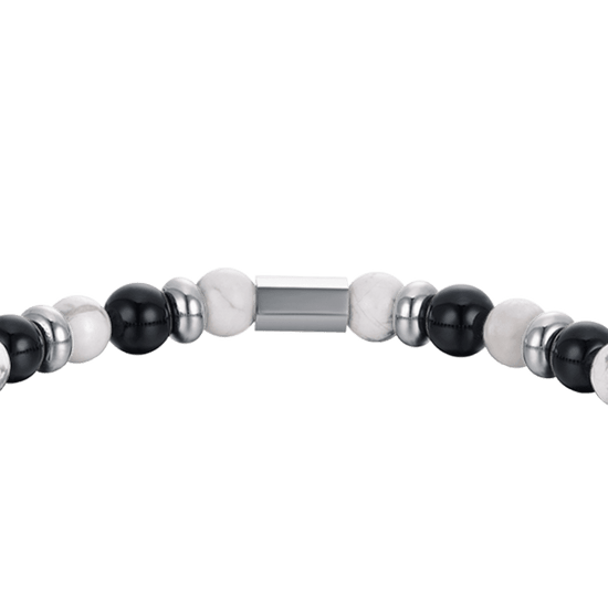 PULSERA ELÁSTICA DE CABALLERO CON PIEDRAS BLANCAS Y NEGRAS Y ELEMENTOS DE ACERO