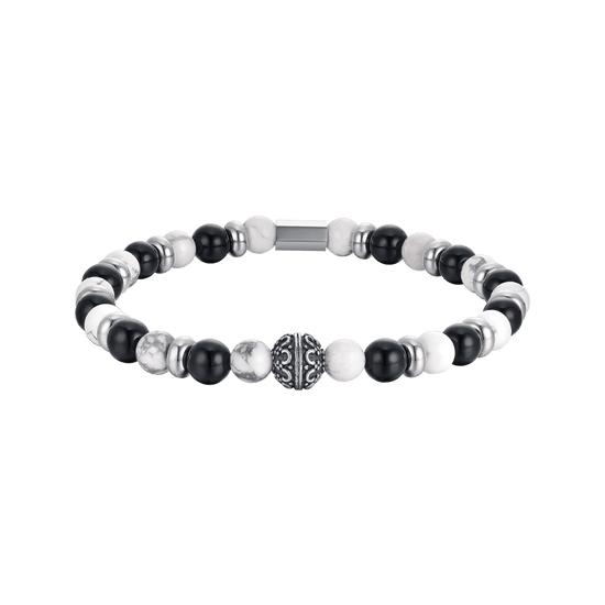 PULSERA ELÁSTICA DE CABALLERO CON PIEDRAS BLANCAS Y NEGRAS Y ELEMENTOS DE ACERO