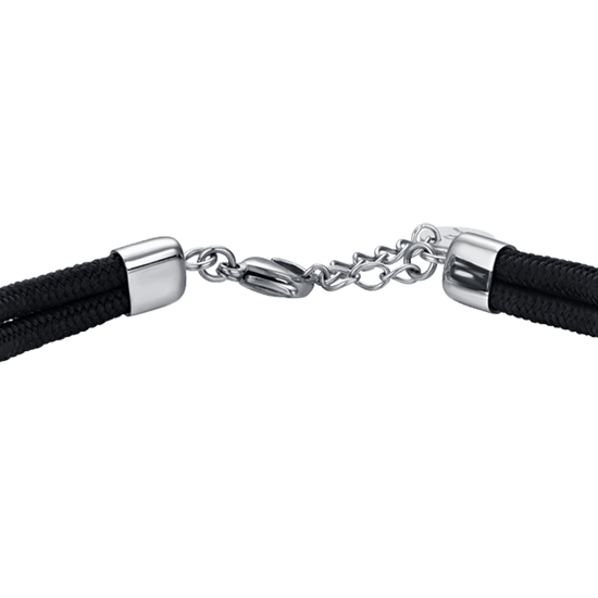 PULSERA DE CABALLERO DE CUERDA NEGRA CON ROSA DE LOS VIENTOS DE ESMALTE NEGRO