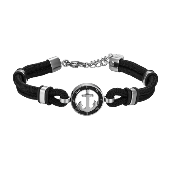 PULSERA DE CABALLERO DE CUERDA NEGRA CON ANCLA ESMALTADA NEGRA