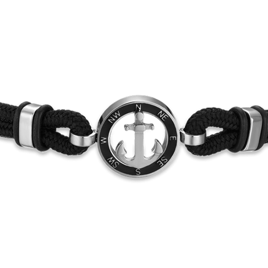 PULSERA DE CUERDA NEGRA PARA HOMBRE CON ANCLA CON ENAMELADO NEGRO Luca Barra