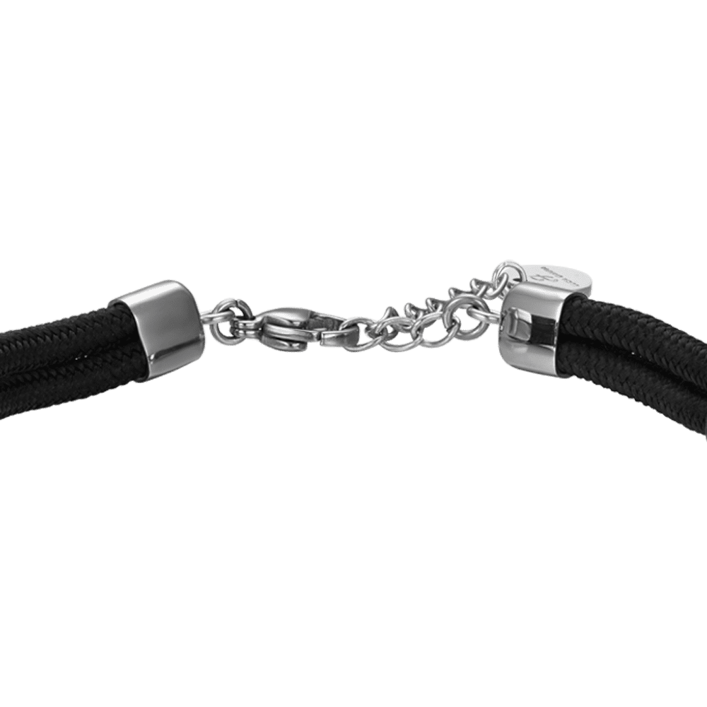 PULSERA DE CABALLERO DE CUERDA NEGRA CON ANCLA ESMALTADA NEGRA