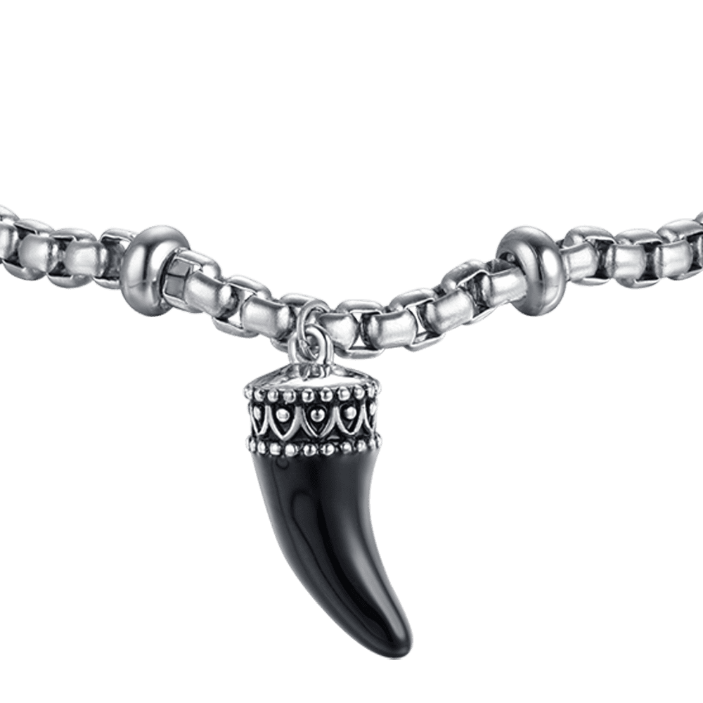 BRAZALETE DE HOMBRE DE ACERO CON CUERNO ESMALTADO NEGRO