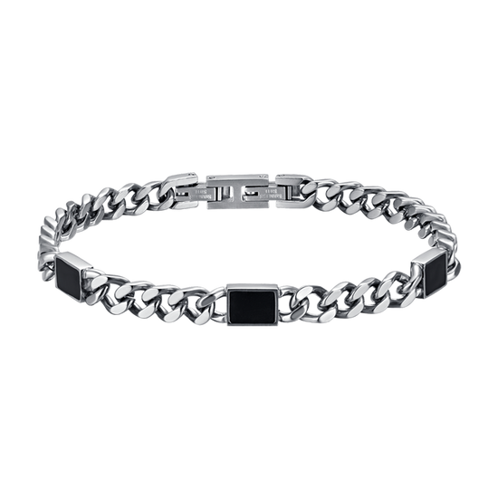 PULSERA DE ACERO PARA HOMBRE CON ELEMENTOS NEGROS