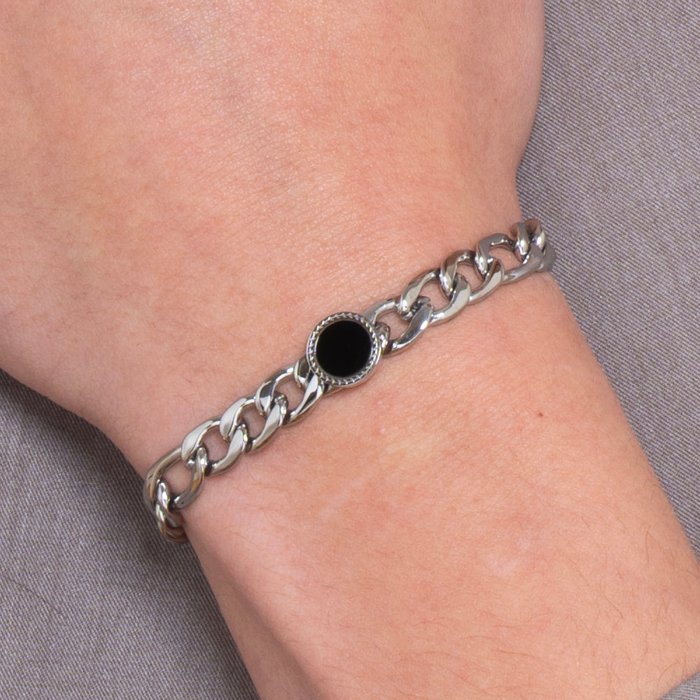 BRAZALETE DE ACERO PARA HOMBRE CON ÁGATA NEGRA
