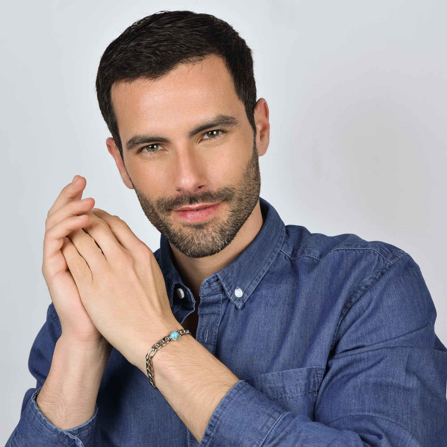 PULSERA DE ACERO PARA HOMBRE CON PIEDRA TURQUESA