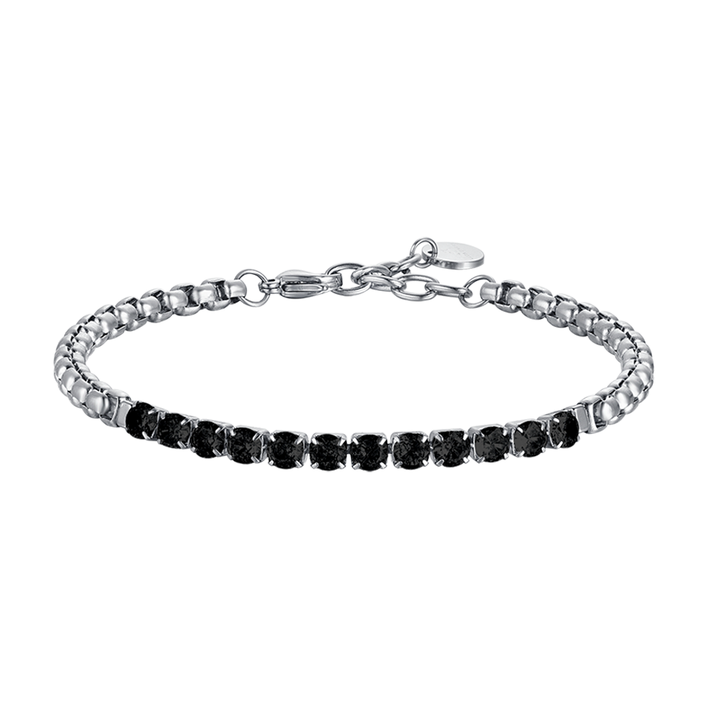 PULSERA DE ACERO PARA HOMBRE CON CRISTALES NEGROS