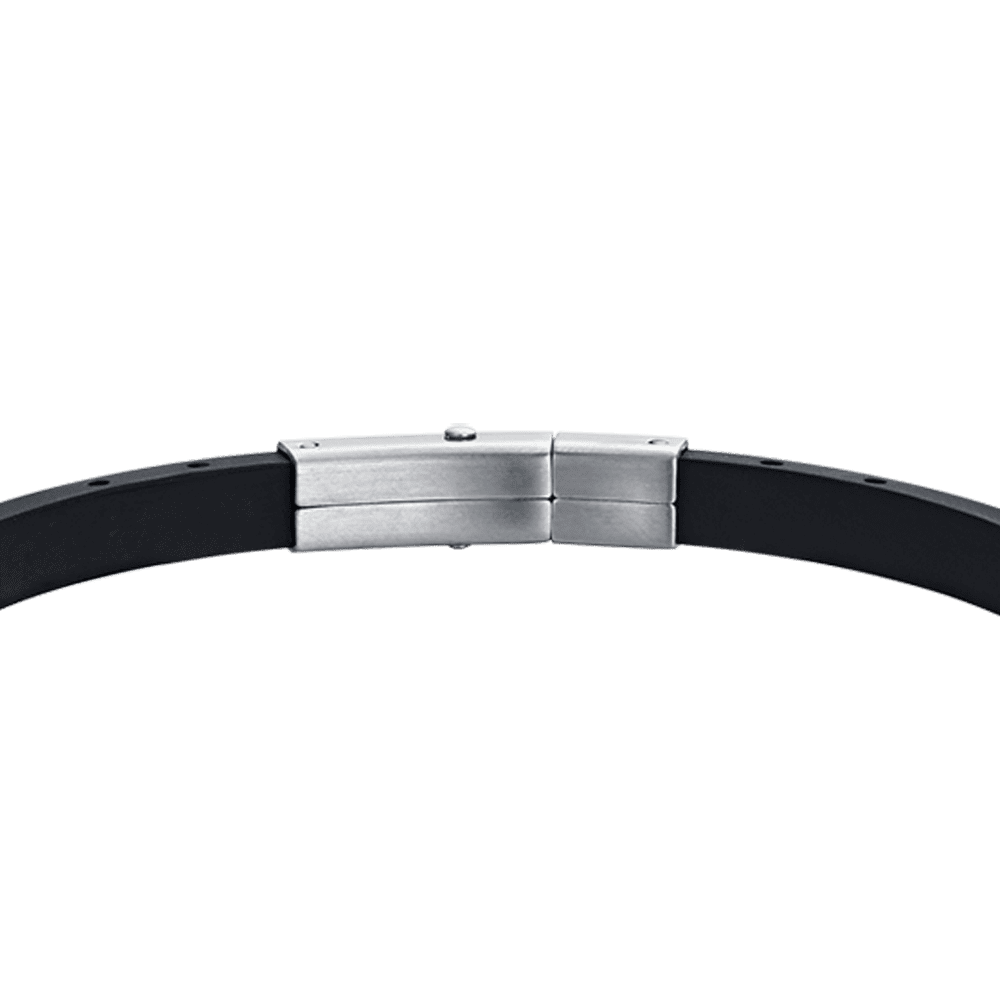 PULSERA DE SILICONA NEGRA PARA HOMBRE CON ELEMENTOS DE ACERO IP NEGRO E IP ORO