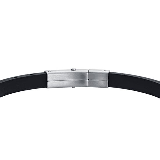 PULSERA DE SILICONA NEGRA PARA HOMBRE CON ELEMENTOS DE ACERO IP NEGRO E IP ORO