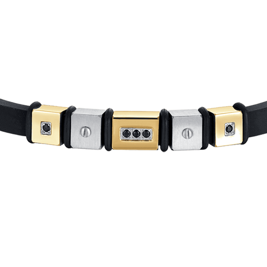 PULSERA DE HOMBRE DE SILICONA NEGRA CON ELEMENTOS DE ACERO IP DORADO