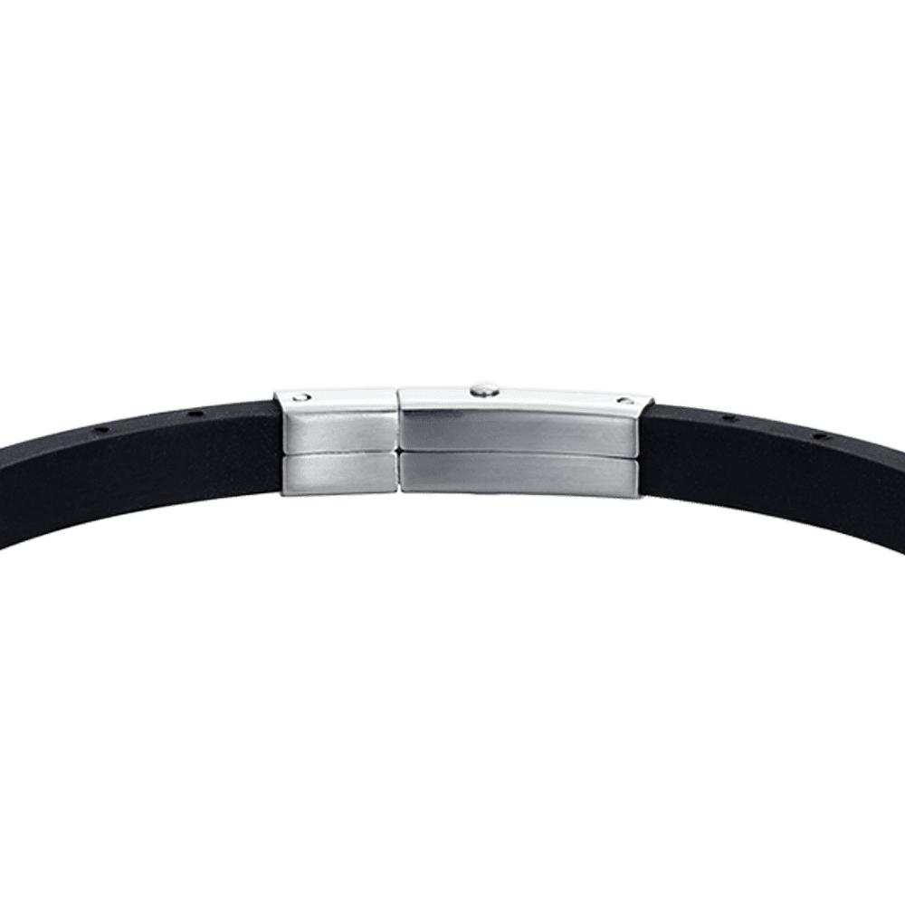 PULSERA DE HOMBRE DE SILICONA NEGRA CON ELEMENTOS DE ACERO IP DORADO