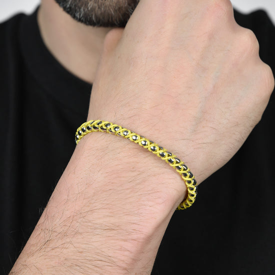 PULSERA DE ACERO PARA HOMBRE CON CUERDA AMARILLA