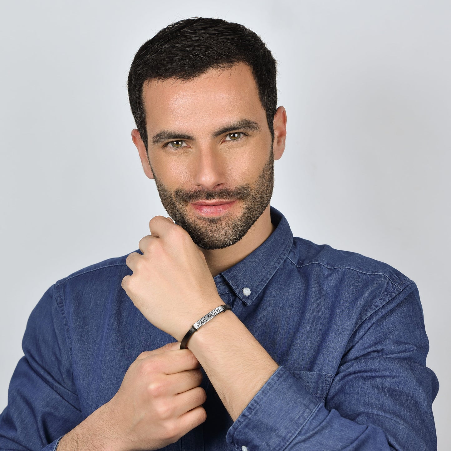 PULSERA MASTER THANK YOU DE CUERO PARA HOMBRE CON PLACA