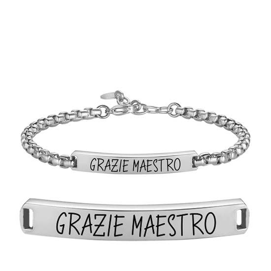 BRACCIALE UOMO IN ACCIAIO GRAZIE MAESTRO CON PIASTRA