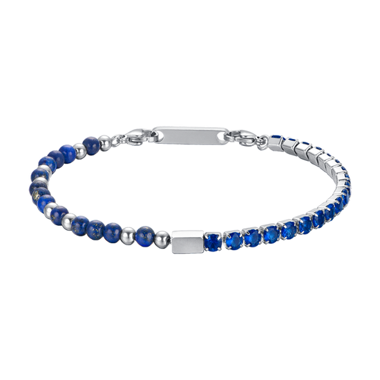 PULSERA DE ACERO PARA HOMBRE CON CRISTALES Y PIEDRAS AZULES