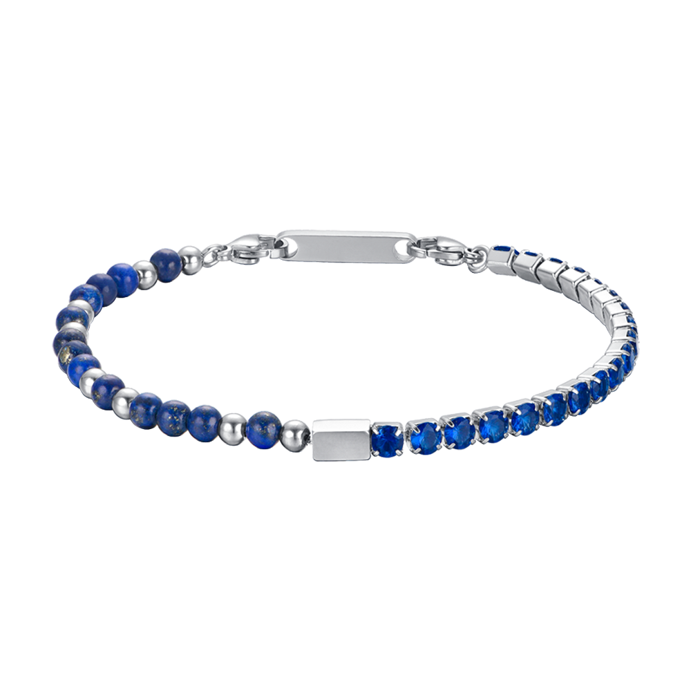 PULSERA DE ACERO PARA HOMBRE CON CRISTALES Y PIEDRAS AZULES