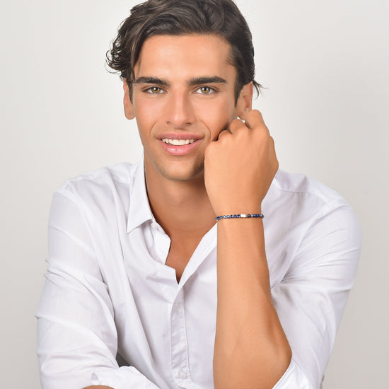 PULSERA DE ACERO PARA HOMBRE CON CRISTALES Y PIEDRAS AZULES