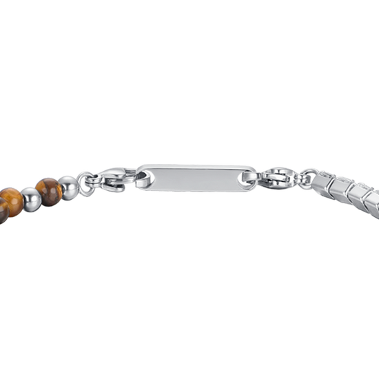 PULSERA DE ACERO PARA HOMBRE CON CRISTALES BLANCOS Y PIEDRAS OJO DE TIGRE