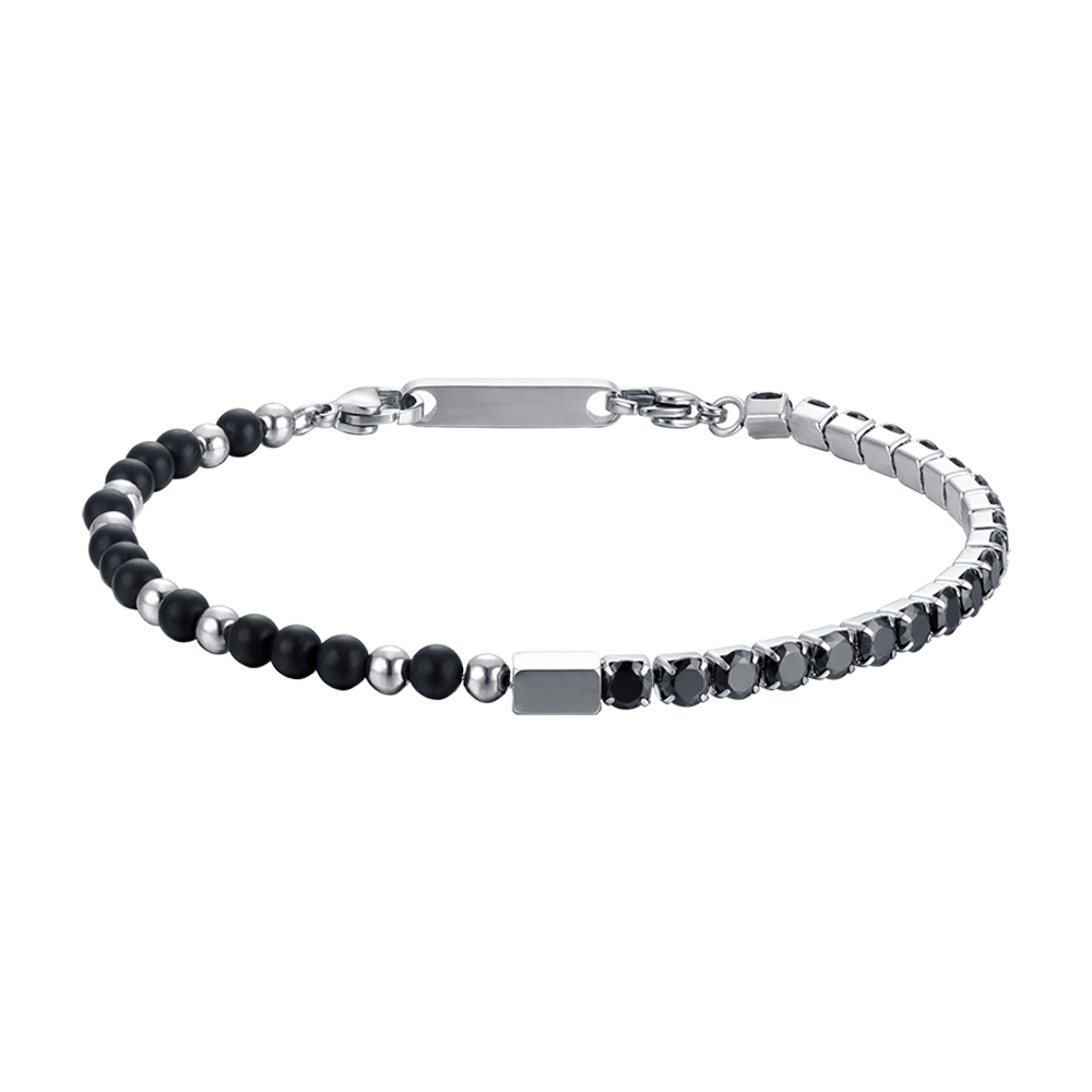 PULSERA DE ACERO PARA HOMBRE CON CRISTALES Y PIEDRAS NEGRAS