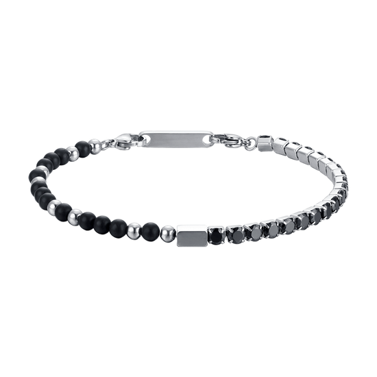 PULSERA DE ACERO PARA HOMBRE CON CRISTALES Y PIEDRAS NEGRAS
