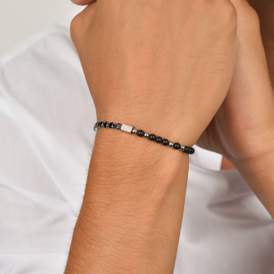 PULSERA DE ACERO PARA HOMBRE CON CRISTALES Y PIEDRAS NEGRAS