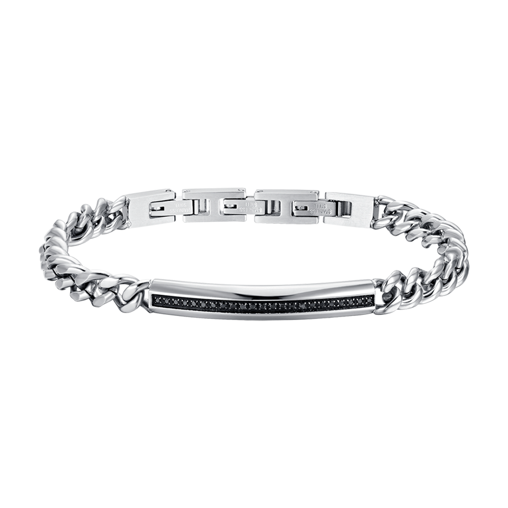 BRAZALETE DE ACERO PARA HOMBRE CON ELEMENTO DE CRISTAL NEGRO
