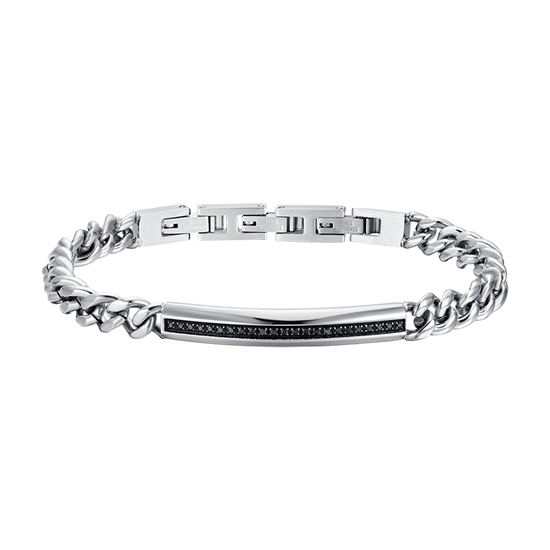 BRAZALETE DE ACERO PARA HOMBRE CON ELEMENTO DE CRISTAL NEGRO