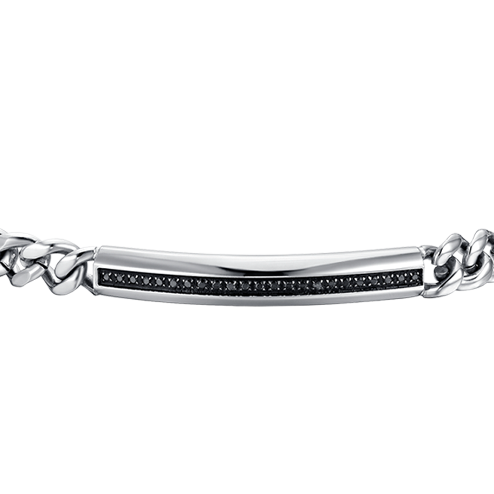 BRAZALETE DE ACERO PARA HOMBRE CON ELEMENTO DE CRISTAL NEGRO