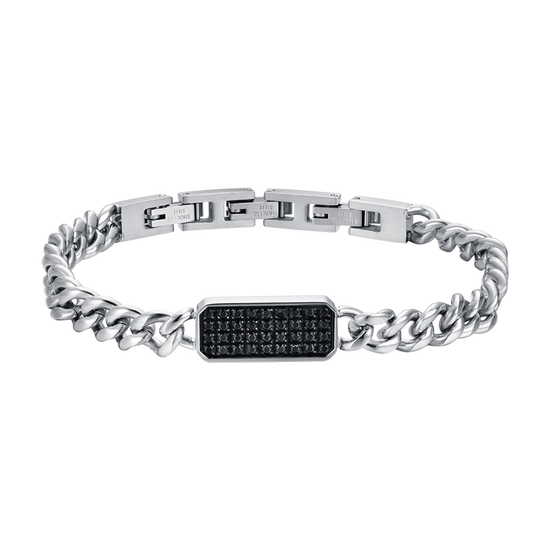 BRAZALETE DE ACERO PARA HOMBRE CON ELEMENTO DE CRISTAL NEGRO