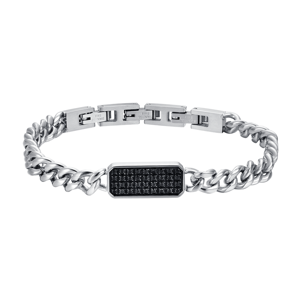 BRAZALETE DE ACERO PARA HOMBRE CON ELEMENTO DE CRISTAL NEGRO