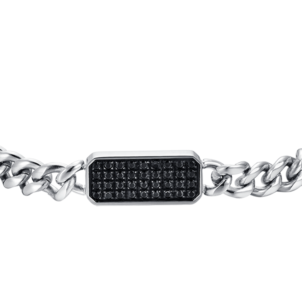 BRAZALETE DE ACERO PARA HOMBRE CON ELEMENTO DE CRISTAL NEGRO