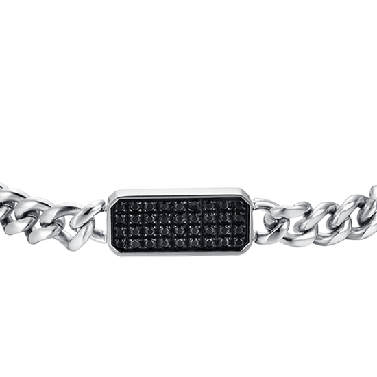 BRAZALETE DE ACERO PARA HOMBRE CON ELEMENTO DE CRISTAL NEGRO