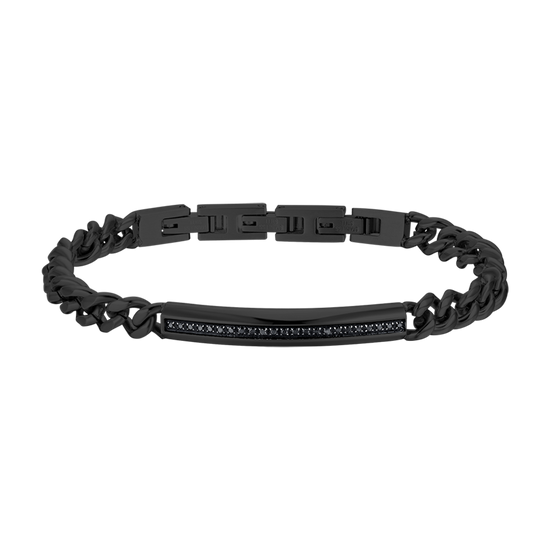 BRAZALETE DE HOMBRE DE ACERO IP NEGRO CON ELEMENTO DE CRISTAL NEGRO