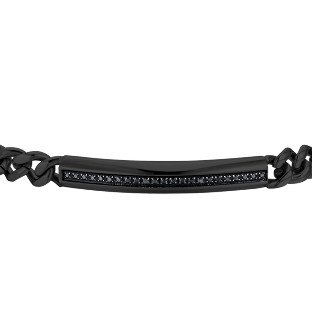 BRAZALETE DE HOMBRE DE ACERO IP NEGRO CON ELEMENTO DE CRISTAL NEGRO