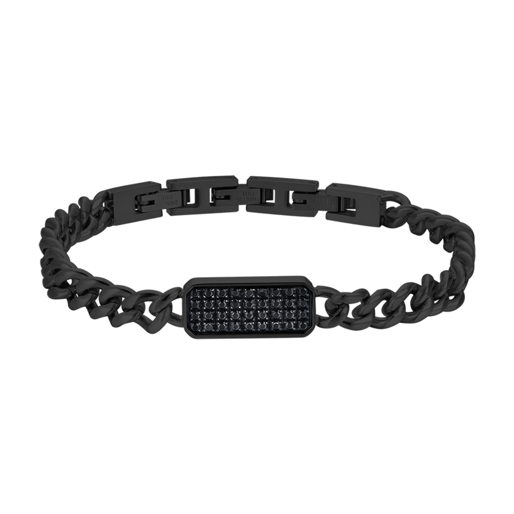 BRAZALETE DE HOMBRE DE ACERO IP NEGRO CON ELEMENTO DE CRISTAL NEGRO