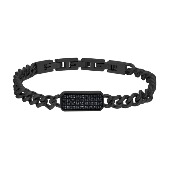 BRAZALETE DE HOMBRE DE ACERO IP NEGRO CON ELEMENTO DE CRISTAL NEGRO