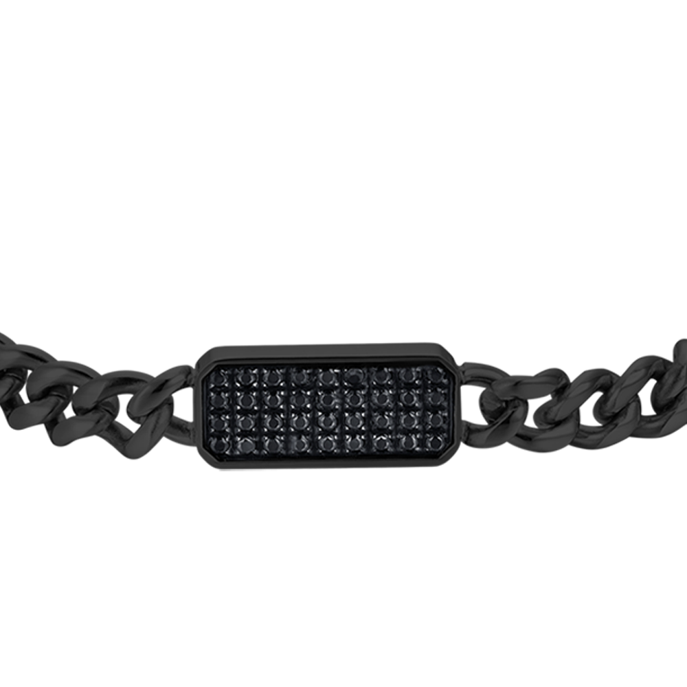 BRAZALETE DE HOMBRE DE ACERO IP NEGRO CON ELEMENTO DE CRISTAL NEGRO