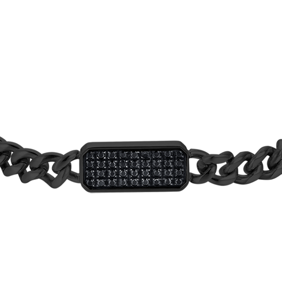 BRAZALETE DE HOMBRE DE ACERO IP NEGRO CON ELEMENTO DE CRISTAL NEGRO