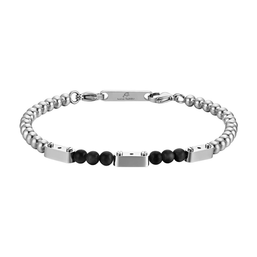 PULSERA DE ACERO PARA HOMBRE CON PIEDRAS NEGRAS