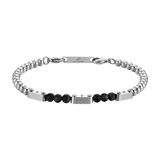 PULSERA DE ACERO PARA HOMBRE CON PIEDRAS NEGRAS