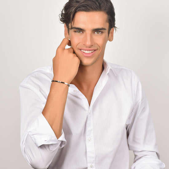 PULSERA DE ACERO PARA HOMBRE CON PIEDRAS NEGRAS