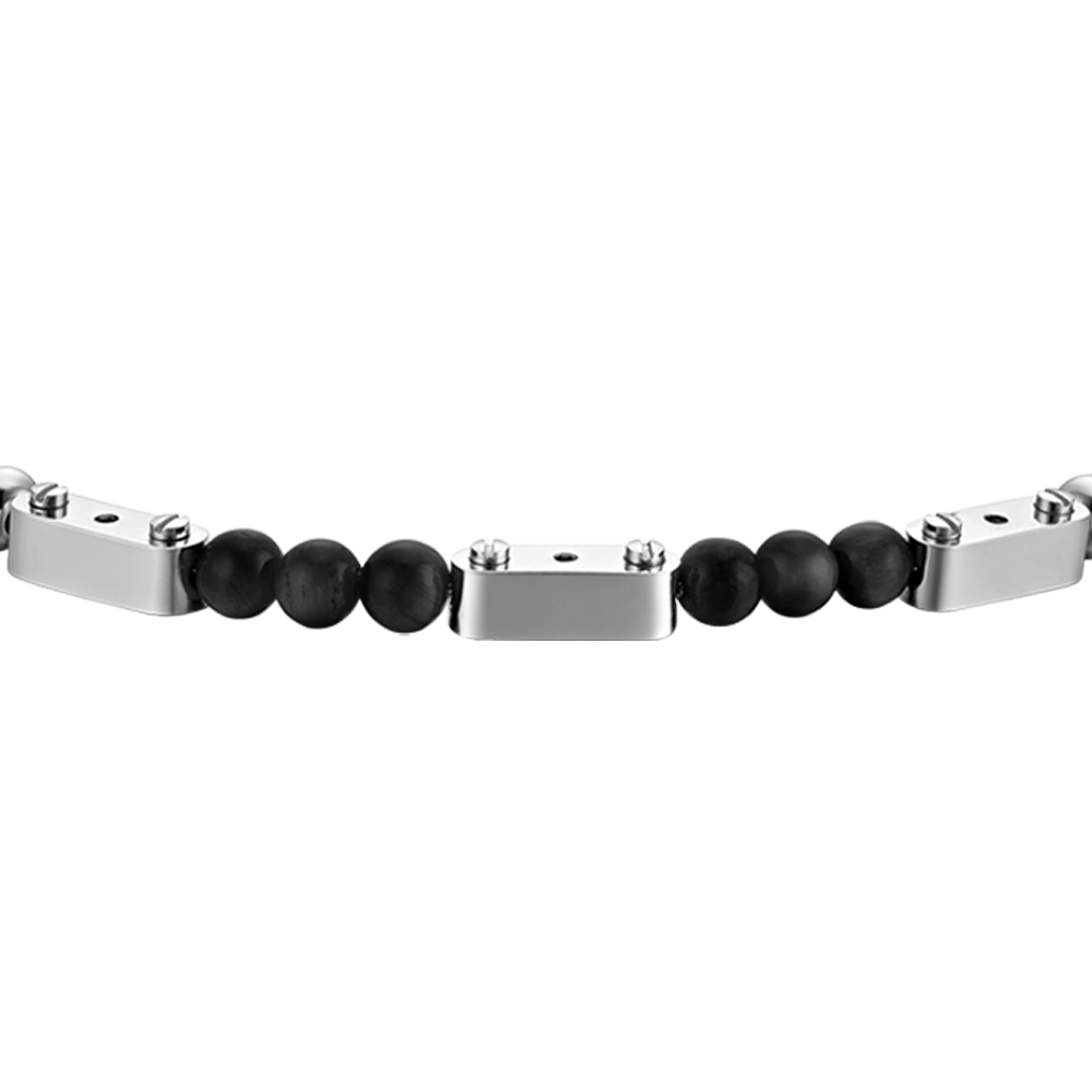 PULSERA DE ACERO PARA HOMBRE CON PIEDRAS NEGRAS