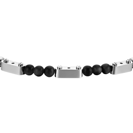 PULSERA DE ACERO PARA HOMBRE CON PIEDRAS NEGRAS