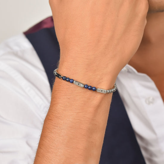 PULSERA DE ACERO PARA HOMBRE CON PIEDRAS LAPIS
