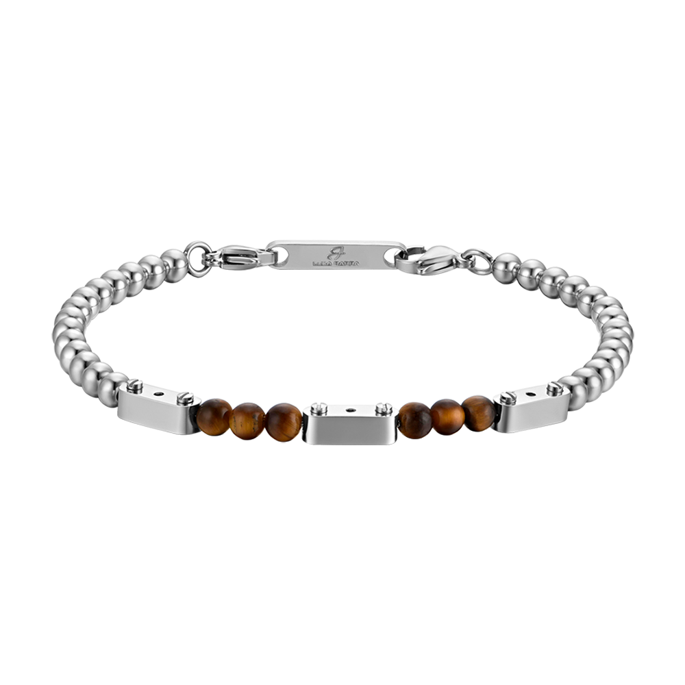 PULSERA DE ACERO PARA HOMBRE CON PIEDRAS OJO DE TIGRE