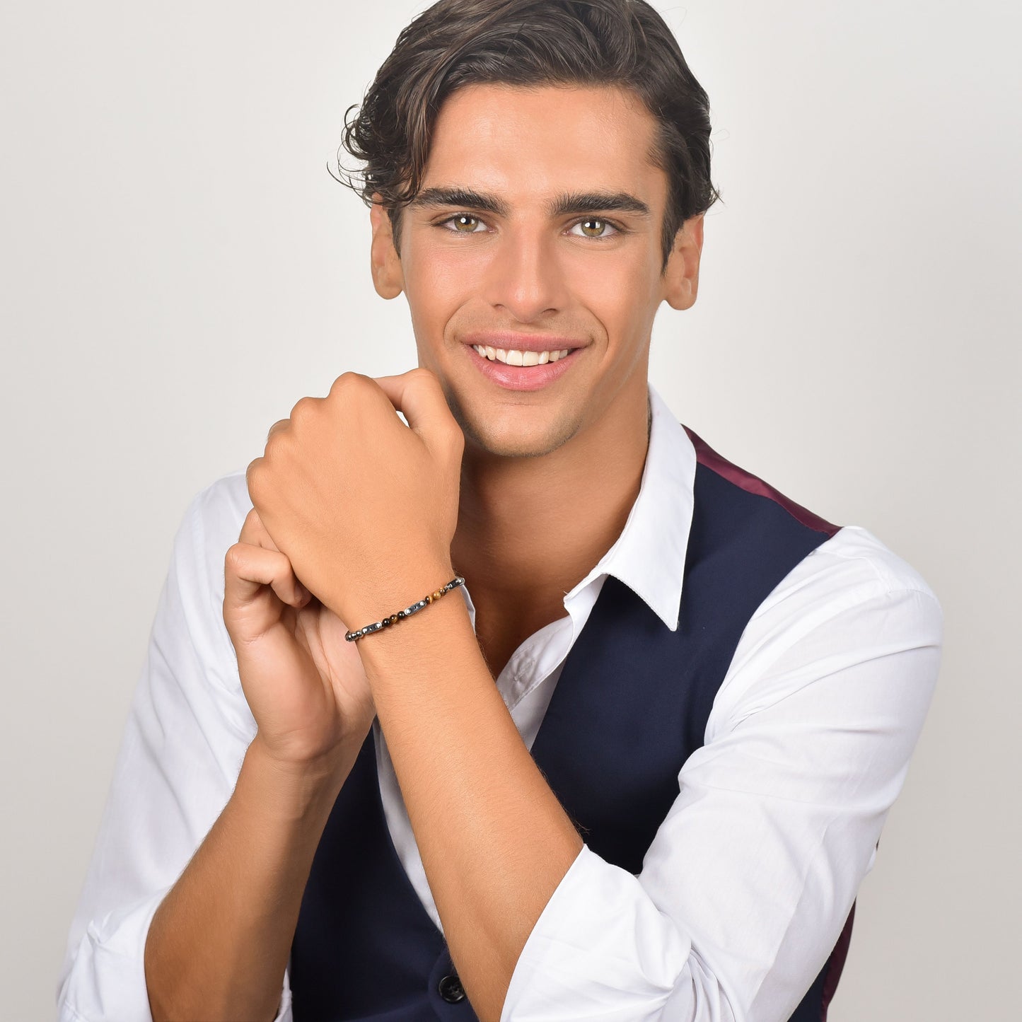 PULSERA DE ACERO PARA HOMBRE CON PIEDRAS OJO DE TIGRE