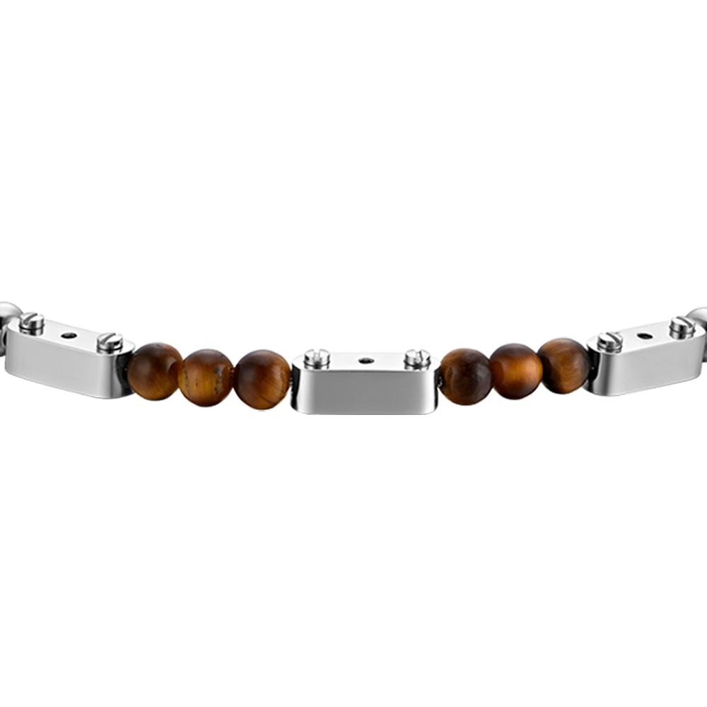 PULSERA DE ACERO PARA HOMBRE CON PIEDRAS OJO DE TIGRE