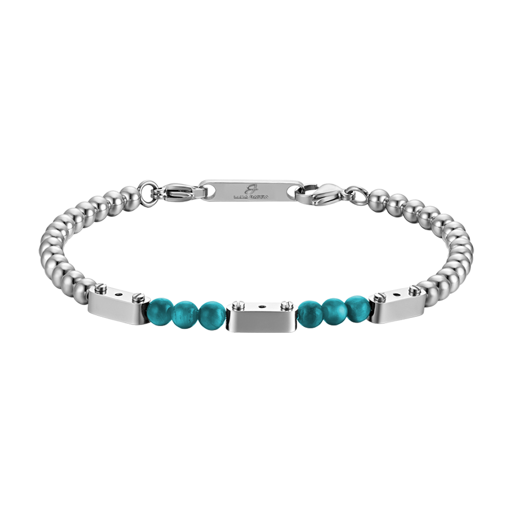 PULSERA DE ACERO PARA HOMBRE CON PIEDRAS DE TURQUESA