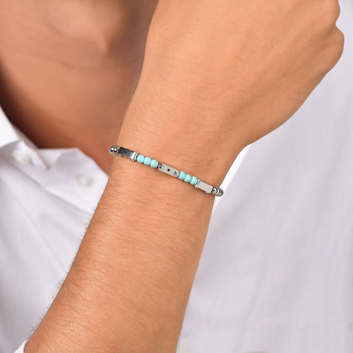 PULSERA DE ACERO PARA HOMBRE CON PIEDRAS DE TURQUESA