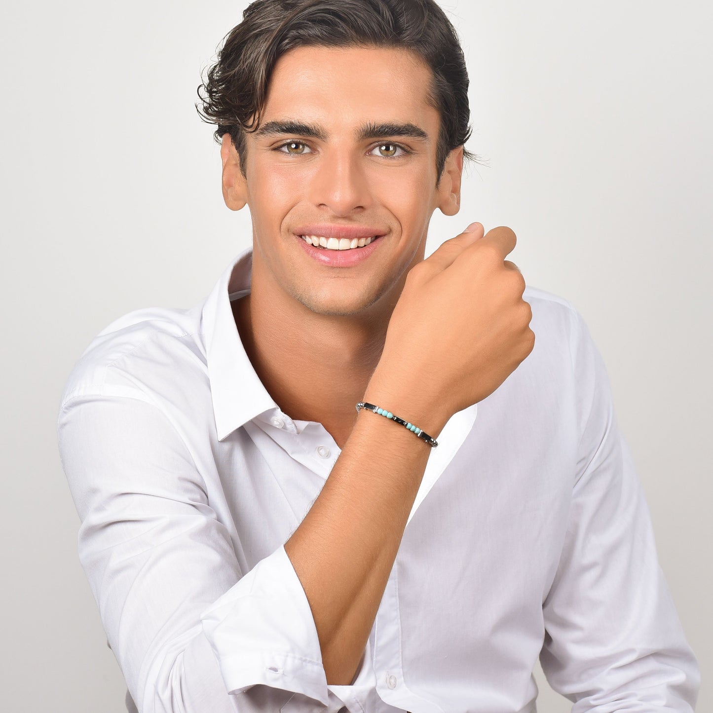 PULSERA DE ACERO PARA HOMBRE CON PIEDRAS DE TURQUESA